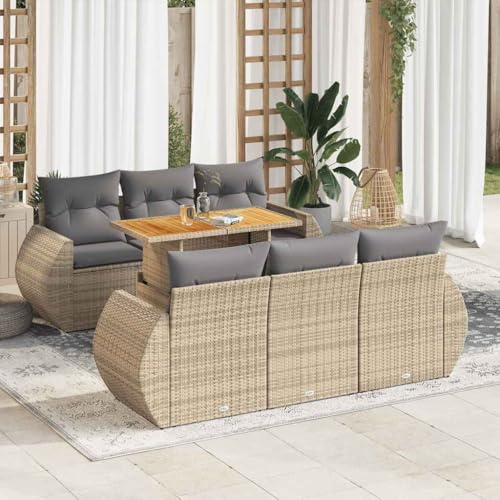 Woonisher 7-TLG. Garten-Sofagarnitur mit Kissen Beige Poly Rattan Rattan gartenmöbel Set von Woonisher