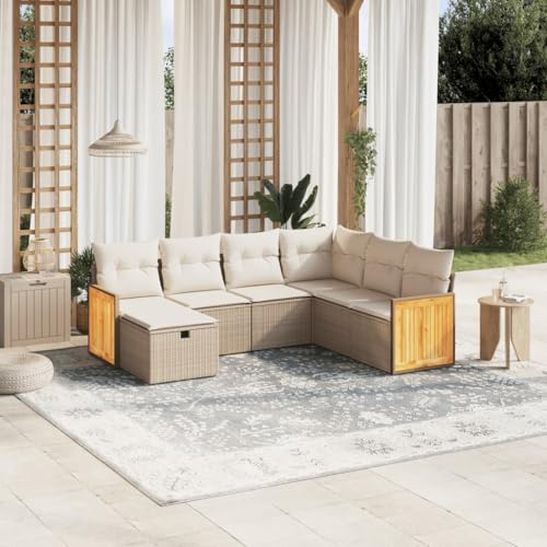Woonisher 7-TLG. Garten-Sofagarnitur mit Kissen Beige Poly Rattan Rattan gartenmöbel Set von Woonisher
