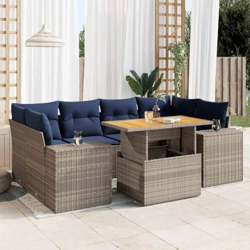 Woonisher 7-TLG. Garten-Sofagarnitur mit Kissen Grau Poly Rattan Rattan gartenmöbel Set von Woonisher