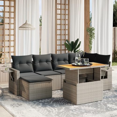 Woonisher 7-TLG. Garten-Sofagarnitur mit Kissen Grau Poly Rattan Rattan gartenmöbel Set von Woonisher