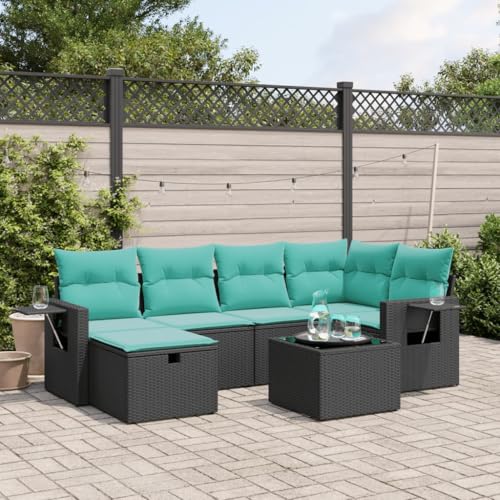 Woonisher 7-TLG. Garten-Sofagarnitur mit Kissen Schwarz Poly Rattan Rattan gartenmöbel Set von Woonisher