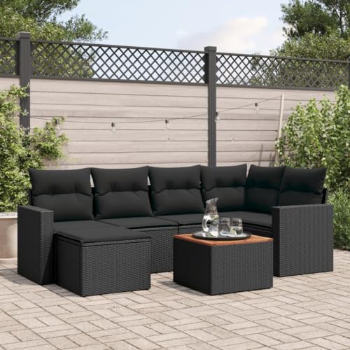 Woonisher 7-TLG. Garten-Sofagarnitur mit Kissen Schwarz Poly Rattan Rattan gartenmöbel Set von Woonisher