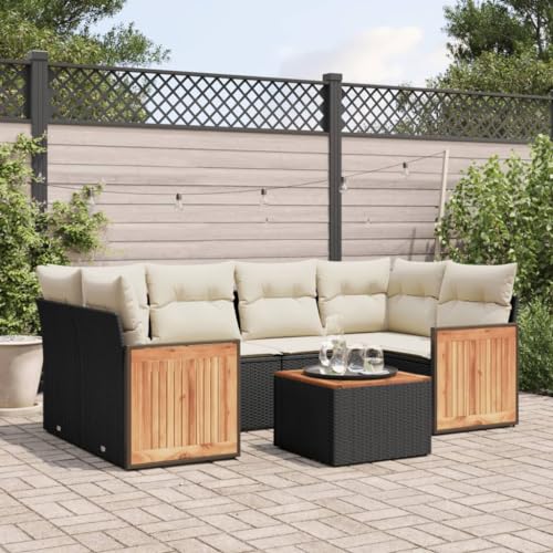 Woonisher 7-TLG. Garten-Sofagarnitur mit Kissen Schwarz Poly Rattan Rattan gartenmöbel Set Woonisher 7-TLG. Garten-Sofagarnitur mit Kissen Schwarz Poly Rattan Rattan gartenmöbel Set von Woonisher