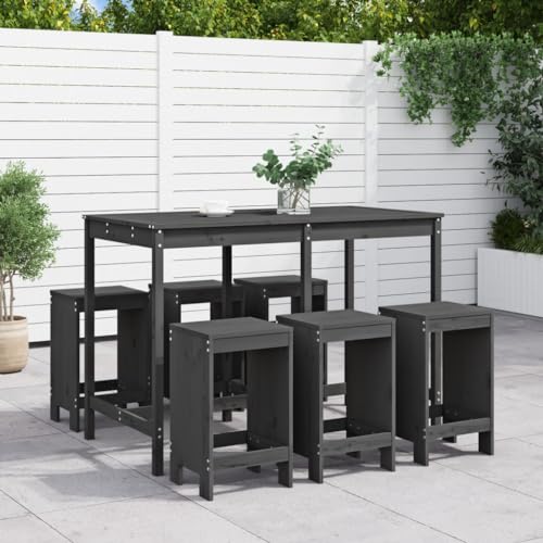 Woonisher 7-TLG. Gartenbar-Set Grau Massivholz Kiefer Rattan gartenmöbel Set von Woonisher