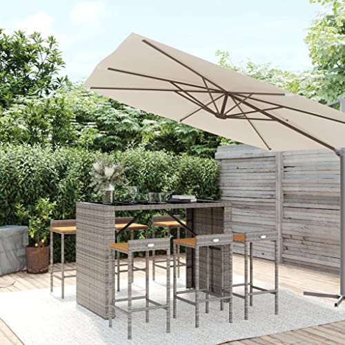 Woonisher 7-TLG. Gartenbar-Set Grau Poly Rattan & Massivholz Akazie Rattan gartenmöbel Set von Woonisher