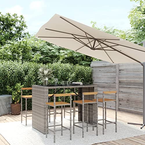 Woonisher 7-TLG. Gartenbar-Set Grau Poly Rattan & Massivholz Akazie Rattan gartenmöbel Set von Woonisher