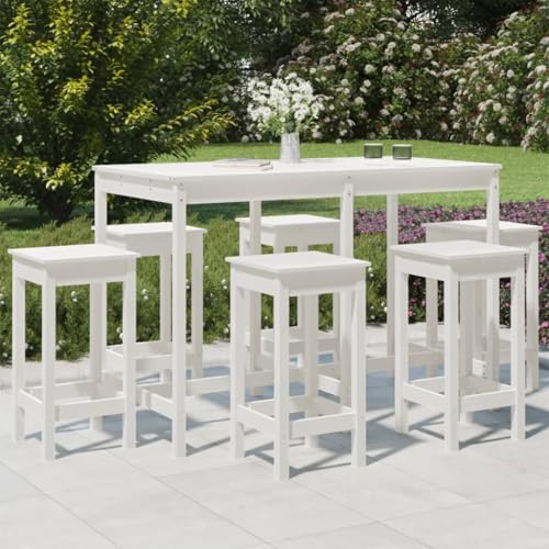 Woonisher 7-TLG. Gartenbar-Set Weiß Massivholz Kiefer Rattan gartenmöbel Set von Woonisher