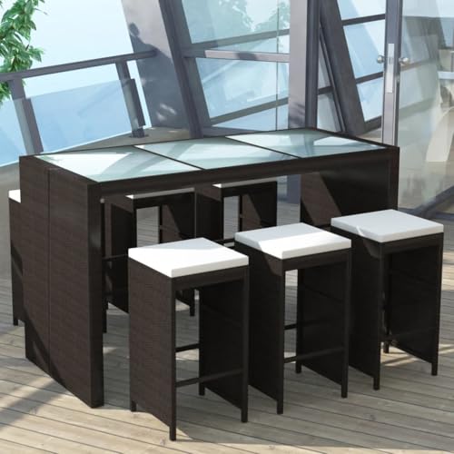 Woonisher 7-TLG. Gartenbar-Set mit Auflagen Poly Rattan Braun Rattan gartenmöbel Set Woonisher 7-TLG. Gartenbar-Set mit Auflagen Poly Rattan Braun Rattan gartenmöbel Set von Woonisher