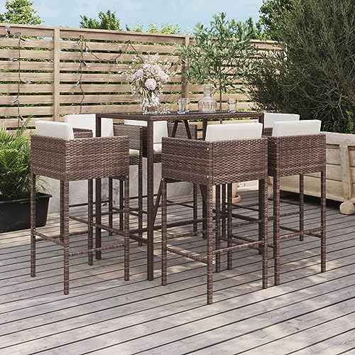 Woonisher 7-TLG. Gartenbar-Set mit Kissen Braun Poly Rattan Rattan gartenmöbel Set von Woonisher