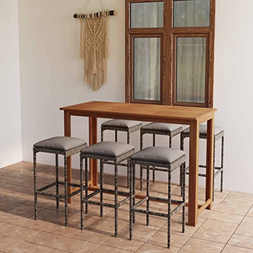 Woonisher 7-TLG. Gartenbar-Set mit Kissen Grau Rattan gartenmöbel Set von Woonisher