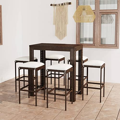Woonisher 7-TLG. Gartenbar-Set mit Kissen Poly Rattan Braun Rattan gartenmöbel Set Woonisher 7-TLG. Gartenbar-Set mit Kissen Poly Rattan Braun Rattan gartenmöbel Set von Woonisher