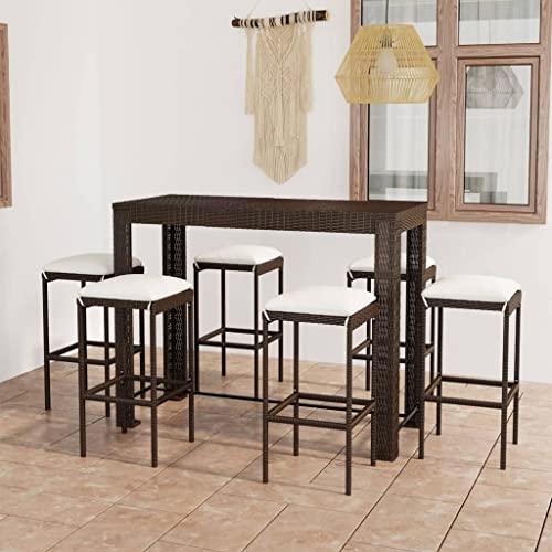 Woonisher 7-TLG. Gartenbar-Set mit Kissen Poly Rattan Braun Rattan gartenmöbel Set von Woonisher