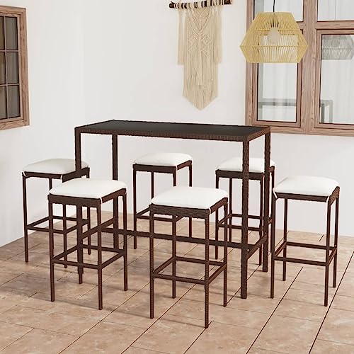 Woonisher 7-TLG. Gartenbar-Set mit Kissen Poly Rattan Braun Rattan gartenmöbel Set von Woonisher