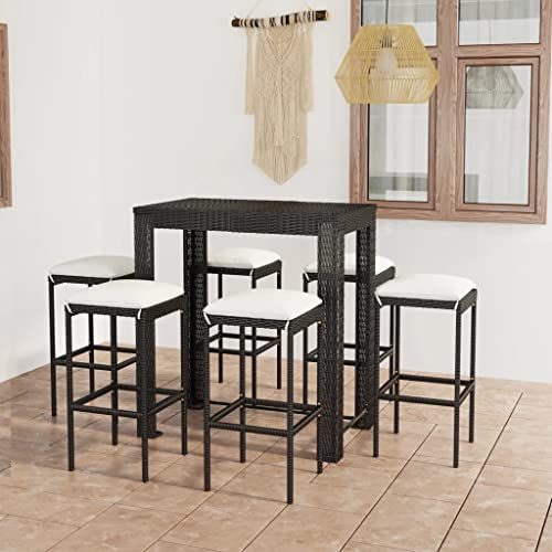 Woonisher 7-TLG. Gartenbar-Set mit Kissen Poly Rattan Schwarz Rattan gartenmöbel Set von Woonisher
