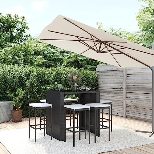Woonisher 7-TLG. Gartenbar-Set mit Kissen Schwarz Poly Rattan Rattan gartenmöbel Set von Woonisher