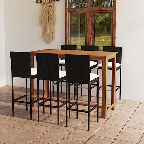 Woonisher 7-TLG. Gartenbar-Set mit Kissen Schwarz Rattan gartenmöbel Set von Woonisher
