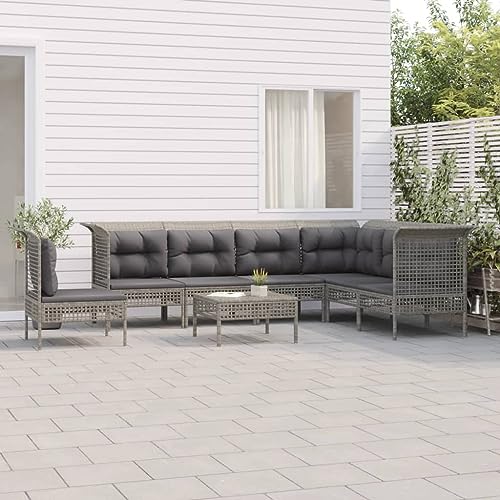 Woonisher 8-TLG. Garten-Lounge-Set mit Kissen Grau Poly Rattan Rattan gartenmöbel Set von Woonisher