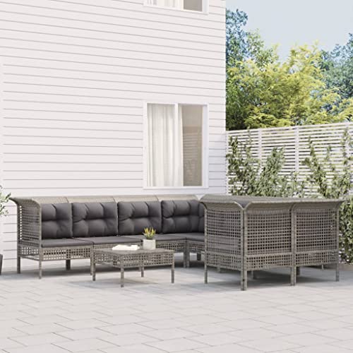 Woonisher 8-TLG. Garten-Lounge-Set mit Kissen Grau Poly Rattan Rattan gartenmöbel Set von Woonisher