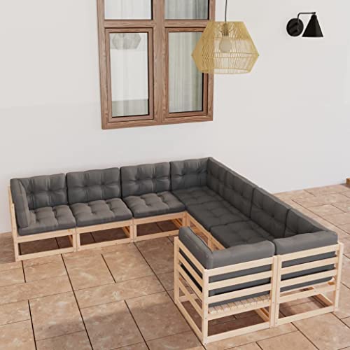 Woonisher 8-TLG. Garten-Lounge-Set mit Kissen Massivholz Kiefer Rattan gartenmöbel Set von Woonisher