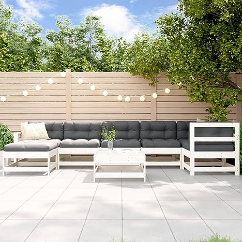 Woonisher 8-TLG. Garten-Lounge-Set mit Kissen Weiß Massivholz Rattan gartenmöbel Set von Woonisher
