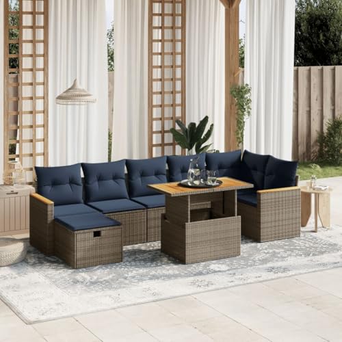 Woonisher 8-TLG. Garten-Sofagarnitur mit Kissen Grau Poly Rattan Rattan gartenmöbel Set von Woonisher