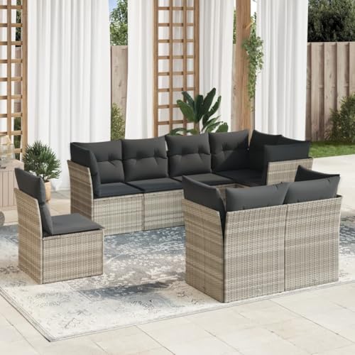 Woonisher 8-TLG. Garten-Sofagarnitur mit Kissen Hellgrau Poly Rattan Rattan gartenmöbel Set von Woonisher