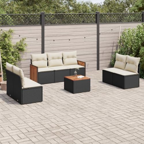 Woonisher 8-TLG. Garten-Sofagarnitur mit Kissen Schwarz Poly Rattan Rattan gartenmöbel Set von Woonisher