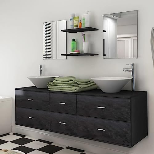 Woonisher 9-TLG. Badmöbel-Set mit Waschbecken und Wasserhahn Schwarz badmöbel Set mit spiegelschrank Woonisher 9-TLG. Badmöbel-Set mit Waschbecken und Wasserhahn Schwarz badmöbel Set mit spiegelschrank von Woonisher
