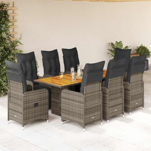 Woonisher 9-TLG. Garten-Bistro-Set mit Kissen Grau Poly Rattan Rattan gartenmöbel Set von Woonisher