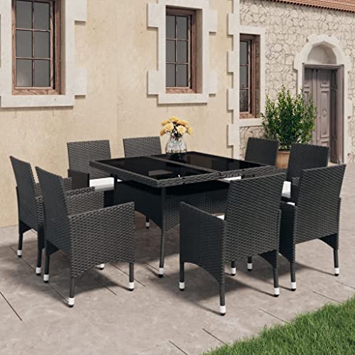 Woonisher 9-TLG. Garten-Essgruppe Poly Rattan und Glas Schwarz Rattan gartenmöbel Set von Woonisher