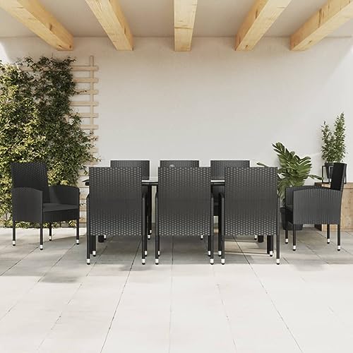 Woonisher 9-TLG. Garten-Essgruppe Schwarz Poly Rattan und Stahl Rattan gartenmöbel Set von Woonisher