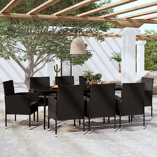 Woonisher 9-TLG. Garten-Essgruppe Schwarz Rattan gartenmöbel Set von Woonisher