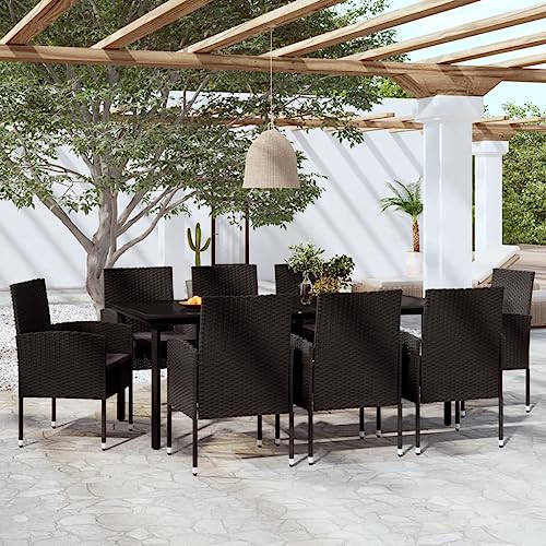 Woonisher 9-TLG. Garten-Essgruppe Schwarz Rattan gartenmöbel Set von Woonisher