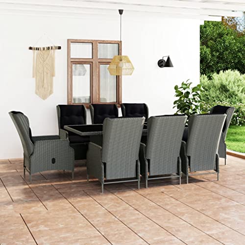 Woonisher 9-TLG. Garten-Essgruppe mit Auflagen Poly Rattan Hellgrau Rattan gartenmöbel Set von Woonisher