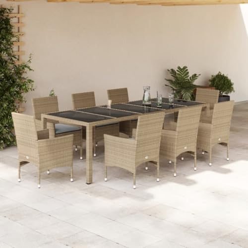 Woonisher 9-TLG. Garten-Essgruppe mit Kissen Beige Poly Rattan Glas Rattan gartenmöbel Set Woonisher 9-TLG. Garten-Essgruppe mit Kissen Beige Poly Rattan Glas Rattan gartenmöbel Set von Woonisher