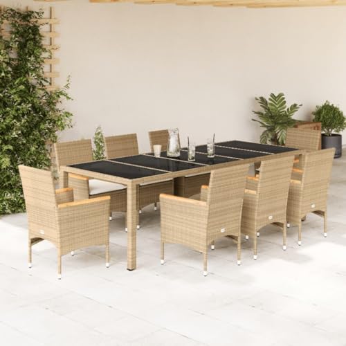Woonisher 9-TLG. Garten-Essgruppe mit Kissen Beige Poly Rattan Glas Rattan gartenmöbel Set Woonisher 9-TLG. Garten-Essgruppe mit Kissen Beige Poly Rattan Glas Rattan gartenmöbel Set von Woonisher
