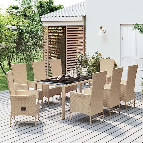 Woonisher 9-TLG. Garten-Essgruppe mit Kissen Beige Poly Rattan Rattan gartenmöbel Set von Woonisher