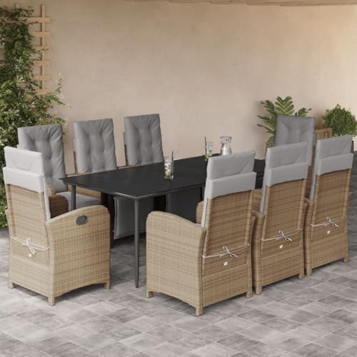 Woonisher 9-TLG. Garten-Essgruppe mit Kissen Beige Poly Rattan Rattan gartenmöbel Set von Woonisher