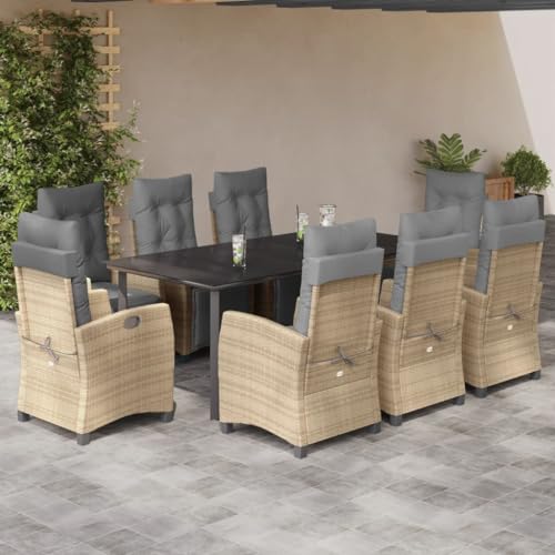 Woonisher 9-TLG. Garten-Essgruppe mit Kissen Beigemischung Poly Rattan Rattan gartenmöbel Set von Woonisher