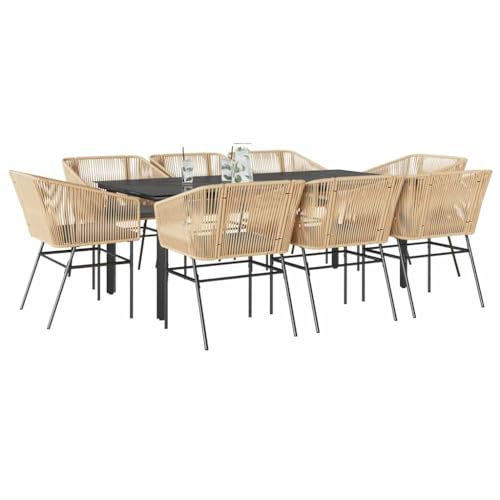 Woonisher 9-TLG. Garten-Essgruppe mit Kissen Braun Poly Rattan Glas Rattan gartenmöbel Set von Woonisher
