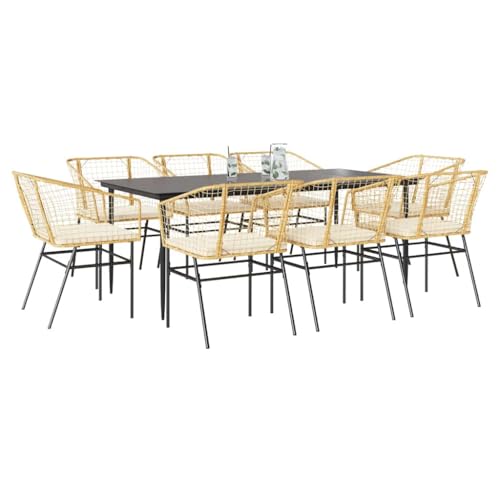 Woonisher 9-TLG. Garten-Essgruppe mit Kissen Braun Poly Rattan Glas Rattan gartenmöbel Set von Woonisher