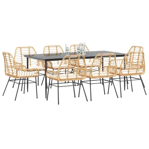 Woonisher 9-TLG. Garten-Essgruppe mit Kissen Braun Poly Rattan Glas Rattan gartenmöbel Set von Woonisher