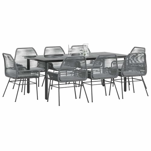 Woonisher 9-TLG. Garten-Essgruppe mit Kissen Grau Poly Rattan Glas Rattan gartenmöbel Set von Woonisher