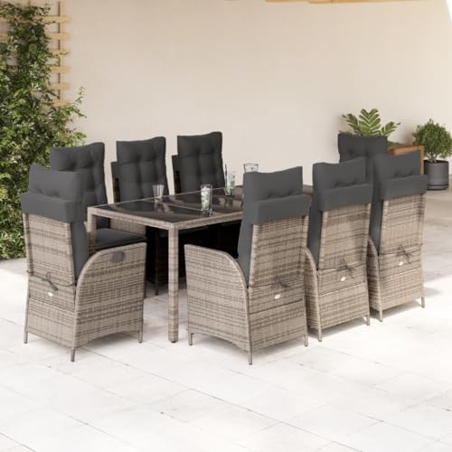 Woonisher 9-TLG. Garten-Essgruppe mit Kissen Grau Poly Rattan Rattan gartenmöbel Set von Woonisher