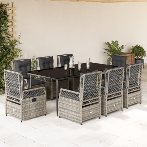 Woonisher 9-TLG. Garten-Essgruppe mit Kissen Grau Poly Rattan Rattan gartenmöbel Set von Woonisher