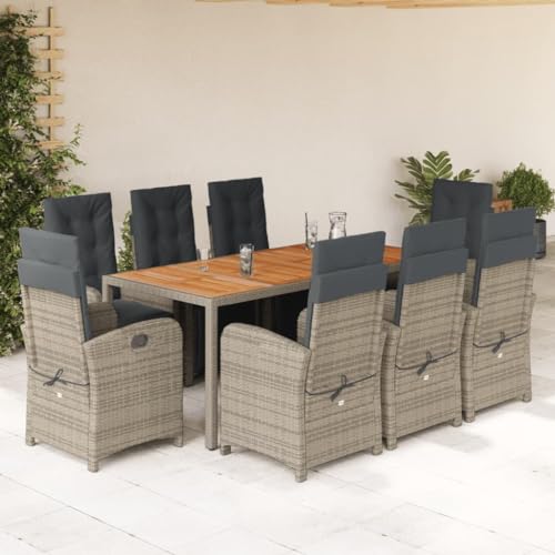 Woonisher 9-TLG. Garten-Essgruppe mit Kissen Grau Poly Rattan Rattan gartenmöbel Set von Woonisher