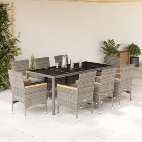 Woonisher 9-TLG. Garten-Essgruppe mit Kissen Grau Poly Rattan und Glas Rattan gartenmöbel Set Woonisher 9-TLG. Garten-Essgruppe mit Kissen Grau Poly Rattan und Glas Rattan gartenmöbel Set von Woonisher
