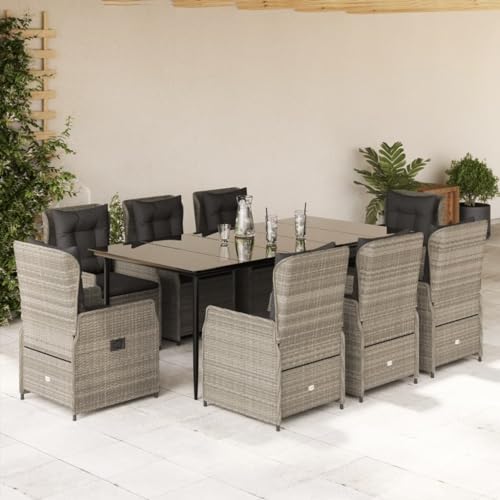 Woonisher 9-TLG. Garten-Essgruppe mit Kissen Hellgrau Poly Rattan Rattan gartenmöbel Set von Woonisher