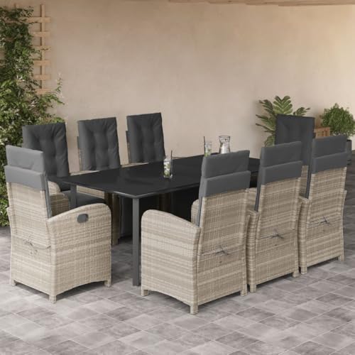 Woonisher 9-TLG. Garten-Essgruppe mit Kissen Hellgrau Poly Rattan Rattan gartenmöbel Set von Woonisher