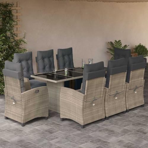 Woonisher 9-TLG. Garten-Essgruppe mit Kissen Hellgrau Poly Rattan Rattan gartenmöbel Set Woonisher 9-TLG. Garten-Essgruppe mit Kissen Hellgrau Poly Rattan Rattan gartenmöbel Set von Woonisher